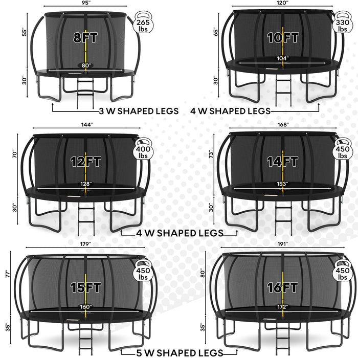 JUMPZYLLA Trampoline 8FT 10FT 12FT 14FT Trampoline Outdoor with Enclosure - Recreational Trampolines with Ladder and Galvanized Anti-Rust Coating, ASTM Approval- Outdoor Trampoline for Kids