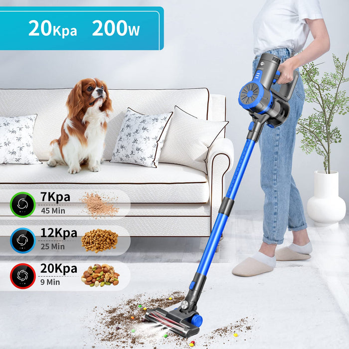 EIOEIR Cordless Stick Vacuum Cleaner, 45 Minutes Run-Time, 4 in 1 Lightweight Stick Vacuum 200W, 3 Power Modes, HEPA Filter for Hardwood Floors, Carpet, Pet Hair, Car (E20 Pro)