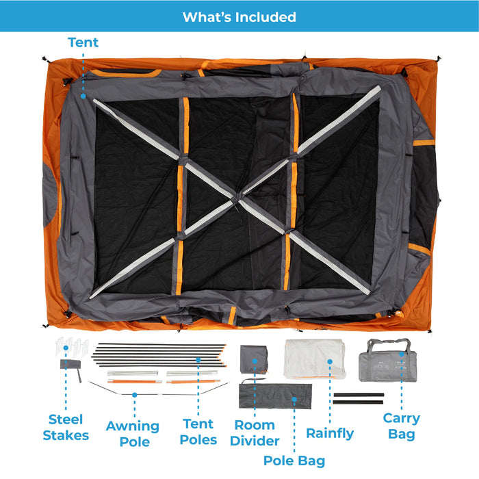 CORE 12 Person Tent | Large Multi Room Camping Tent for Outdoor Family Camping | Portable Cabin Stand Up Tent with Storage Pockets for Camping Accessories, 16ft x 11ft