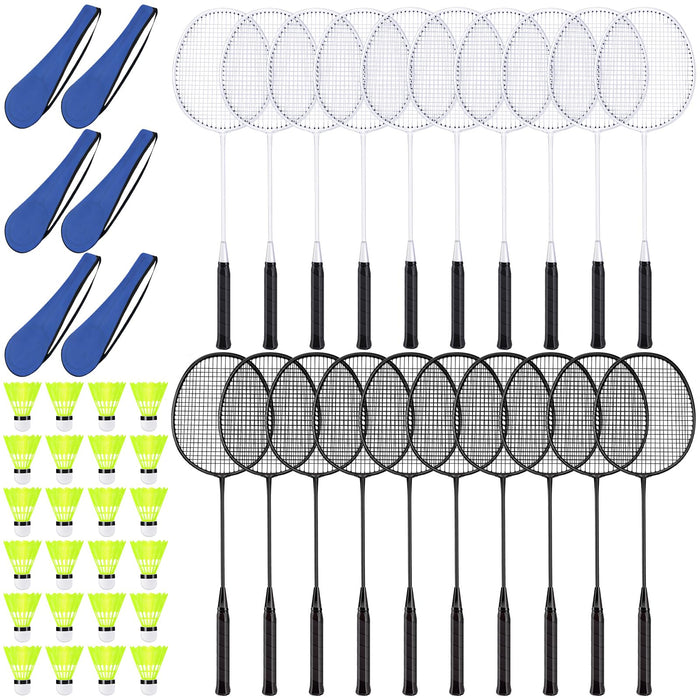 Chitidr 20 Pcs Badminton Rackets Set with 24 Shuttlecocks and 6 Carrying Bags, Sturdy Lightweight Badminton Rackets Racquet for Adults Teenagers Indoor Outdoor Backyards Gym Beach Sports