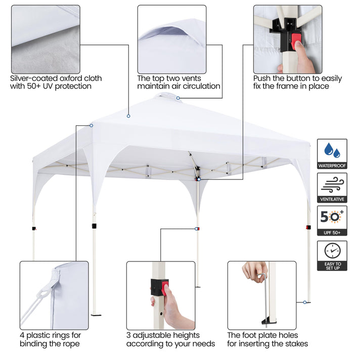 Yaheetech 10x10 Pop Up Canopy Tent with Vent, Easy Set Up Tent, Instant Sun Shelter Canopy with Wheeled Bag, 4 Sandbags, 12 Stakes & 4 Ropes, for Parties, Beach, Outdoor, White