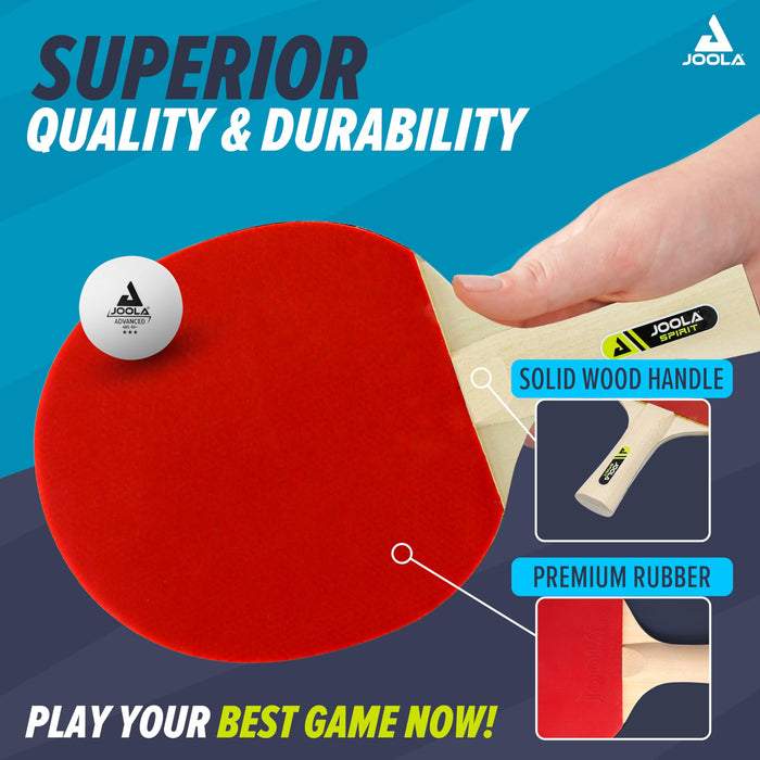 JOOLA Family Premium Table Tennis Bundle Set - 4 Regulation Ping Pong Paddles, 10 Training 40mm Ping Pong Balls, and Carrying Case - For Training and Recreational Play - Indoor and Outdoor Compatible