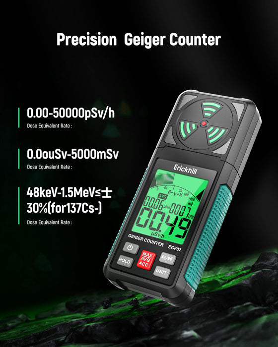 ERICKHILL Geiger Counter, Electromagnetic Nuclear Radiation Detector, Portable Beta Gamma X-ray Radiation Dosimeter with LCD Display for Home, Radioactive Mineral Mining