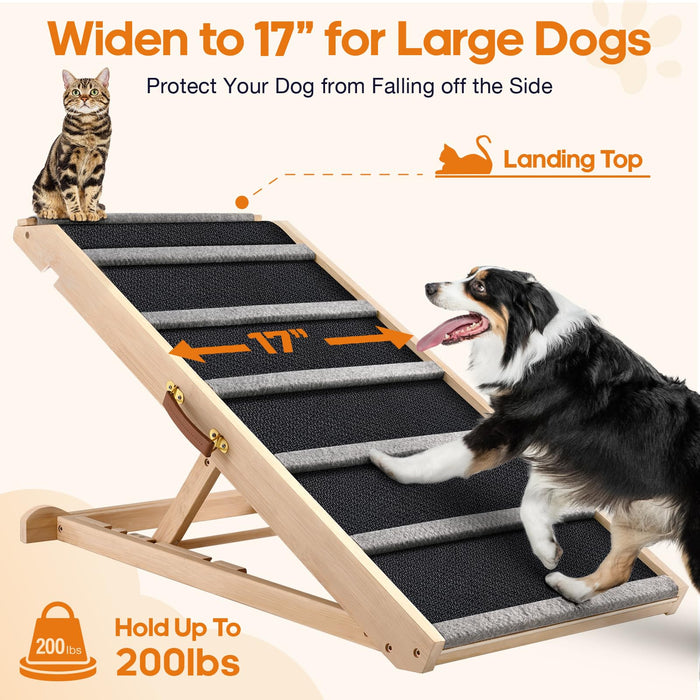 Dog Ramp for Bed - Extra Wide - Excellent Traction, Pet Ramp for Small Large Dogs to Get on Couch Car, Non-Slip Rubber Surface, 17’’W, Hold up to 200lb, Adjustable, Foldable