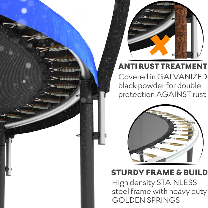 JUMPZYLLA Trampoline 8FT 10FT 12FT 14FT Trampoline Outdoor with Enclosure - Recreational Trampolines with Ladder and Galvanized Anti-Rust Coating, ASTM Approval- Outdoor Trampoline for Kids