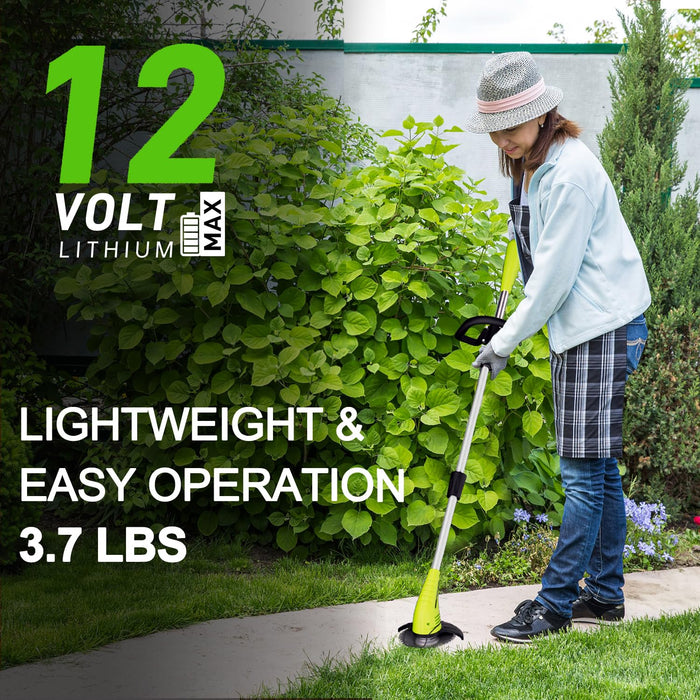 GardenJoy Weed Wacker Battery Operated: 12V Cordless Grass Trimmer with 2.0Ah Battery, Fast Charger and 3 Types Cutting Blade, Portable Electric Lawn Trimmer for Garden Yard Weeding Work