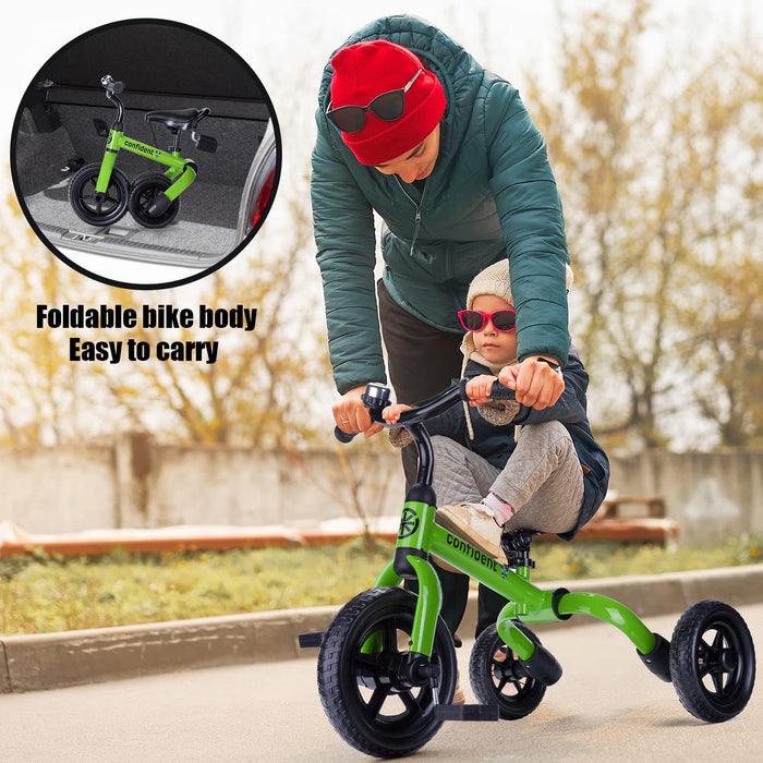 YGJT 3 in 1 Tricycle for Toddlers Age 2-5 Years Old, Folding Kids Balance Bikes with Adjustable Seat and Removable Pedal, Ride-on Toys for Infant, Gift for Baby Boys Girls Birthday(Green)