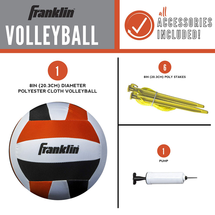 Franklin Sports Volleyball Net Set with Volleyball, Portable Net & Ground Stakes - Beach or Backyard Volleyball - Family