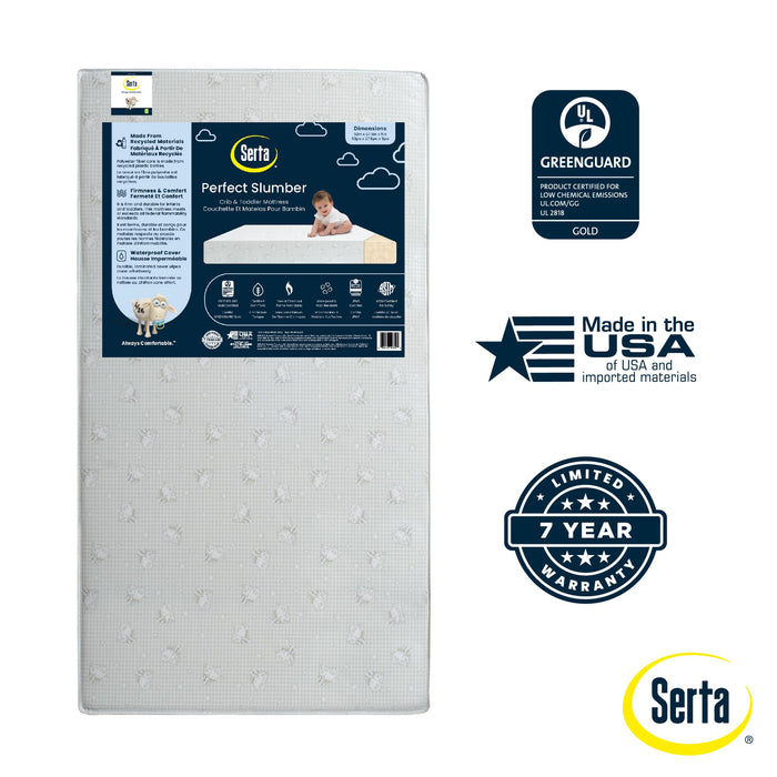 Serta Perfect Slumber Dual Sided Crib and Toddler Mattress - Waterproof - Hypoallergenic - Premium Sustainably Sourced Fiber Core -GREENGUARD Gold Certified (Non-Toxic) -7 Year Warranty - Made in USA