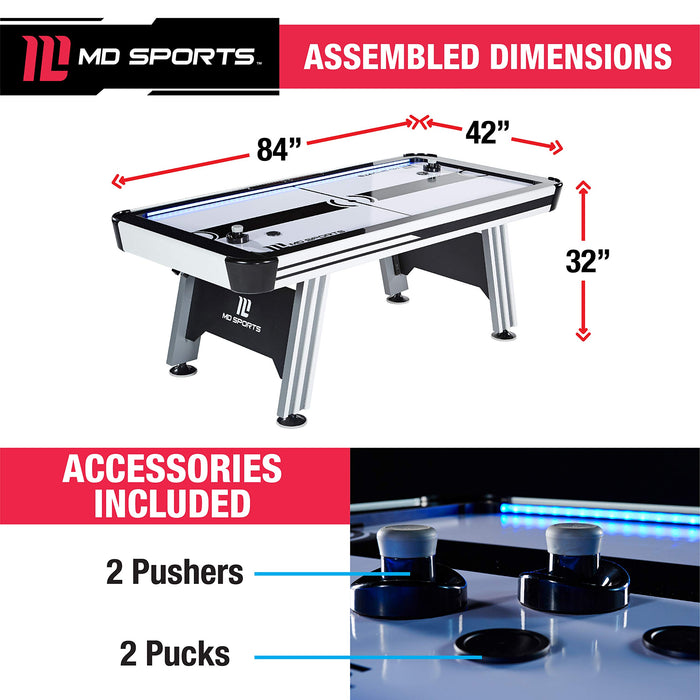 MD Sports 7' Arcade Air Powered Hockey Table With Pusher and Puck Set