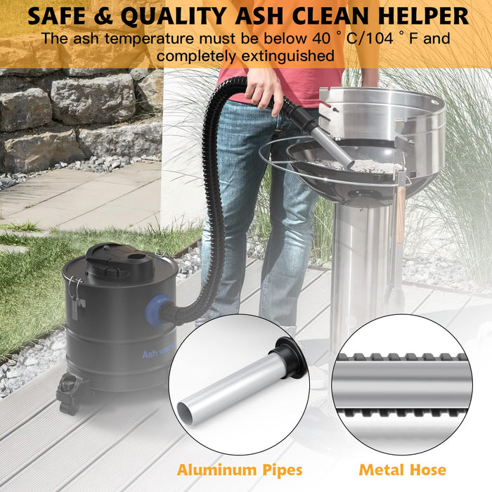 Ash Vacuum Cleaner 20L / 5.3 Gallon, 1200W Ash Vacuum Collector with Blow Function for Fireplaces, Pellet Stoves, BBQ Grills, Wood-Burning Stoves and Fire Pits