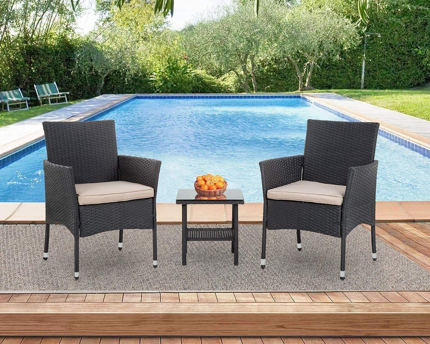 FDW Patio Furniture Set Outdoor Furniture Wicker Bistro Rattan Chair Conversation Sets with Coffee Table for Yard Backyard Lawn Porch Poolside Balcony,Black