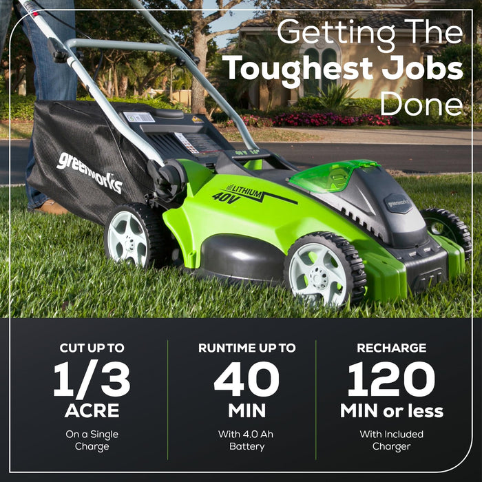 Greenworks 40V 16" Cordless (Push) Lawn Mower (75+ Compatible Tools), 4.0Ah Battery and Charger Included