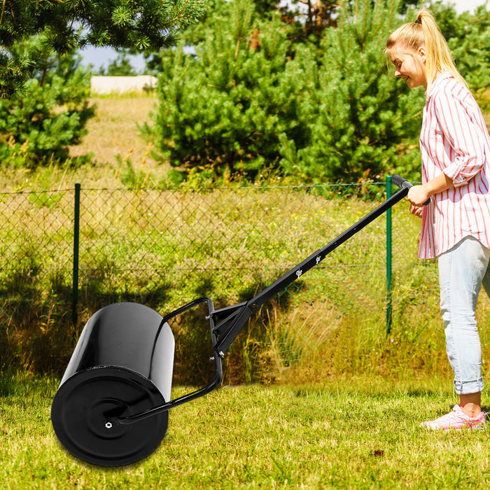 Treela Lawn Roller Push Tow Behind Yard Roller Water and Sand Filled Garden Drum Roller Sod Roller for Planting Seeding Garden Backyard Eliminating Turf Damage (Black,16 Gallons)