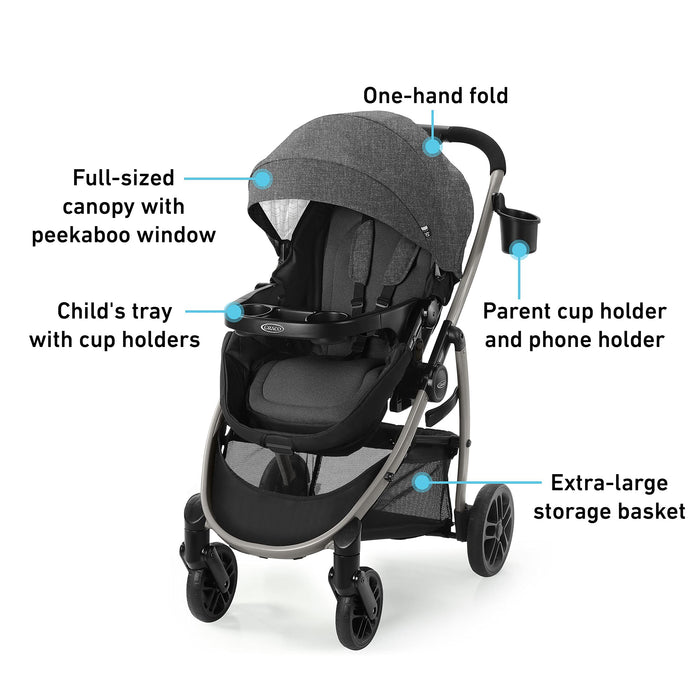 Graco Redmond Modes Pramette Stroller, 3-in-1 Convertible: Car Seat Carrier, Infant Pramette to Toddler Stroller with Reversible Seat and One-hand Fold