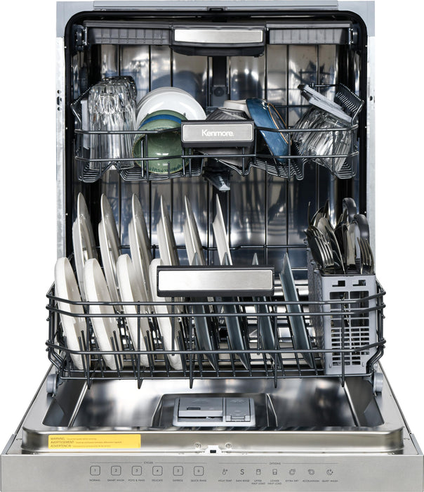 Kenmore 24" Built-In Stainless Steel Tub Dishwasher with EasyFlex 3rd Rack, SmartWash, UltraWash Plus, TurboDry, and Adjustable Rack, Energy Star Certified, Fingerprint Resistant Stainless Steel