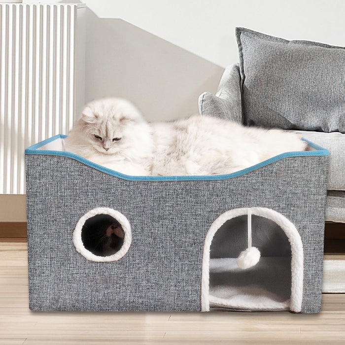 LQNQ Cat Houses for Indoor Cats, Large Cat Beds and Furniture with Fluffy Ball and Scratch Pad, Foldable Cat Cave for Multi Small Pet Kitten Rabbit