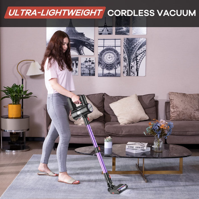 Ganiza Cordless Vacuum Cleaner, Stick Vacuum 28Kpa Powerful Suction Hi-Speed Brushless Motor Up to 45 Minutes Runtime, 6-in-1 V25 Lightweight Vacuum LED Headlight for Floor Carpet Pet Hair