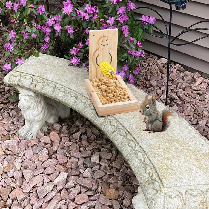 Proud Man Wild Squirrel Feeders Wooden Outdoors Decoration for Garden Outside Yard Backyard Tree Decor, Sturdy Squirrel Feeder Corn Cob Holder, with Solid Structure(Squirrel Feeder table-1pk)