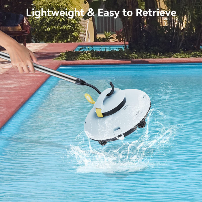 Cordless Robotic Pool Cleaner - Automatic Pool Vacuum for Above Ground Pool -Water Sensor Tech- Dual-Drive Motors,Rechargeable Battery,Ideal for All Flat Bottom Pools Up to 35 Feet,Yellow