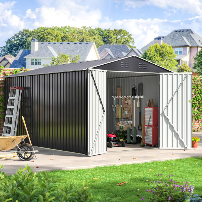 Polar Aurora 8 x 12 FT Outdoor Storage Shed, Metal Garden Shed with with Updated Frame Structure, Tool Sheds for Backyard Garden Patio Lawn Black