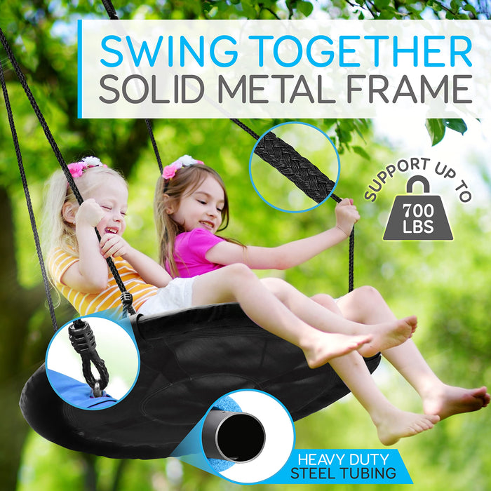 SereneLife Saucer Swing with Hang Kit, Outdoor Tree Swing with Swivel Spinner for Kids (Black)