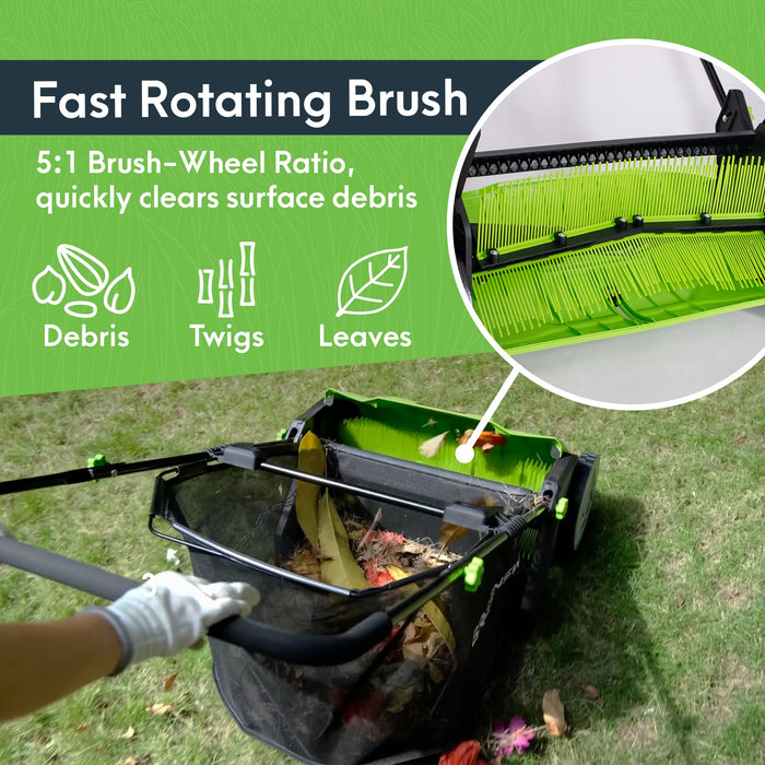 GreenSweep Pickup Pro Garden Sweeper - Leaf & Grass Push Lawn Sweeper