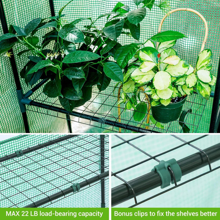 Greenhouse for Outdoors with Screen Windows, Ohuhu Walk in Plant Greenhouses Heavy Duty with Durable PE Cover, 3 Tiers 12 Shelves Stands 4.8x4.8x6.3 FT Plastic Portable Green House with Shelf Clips