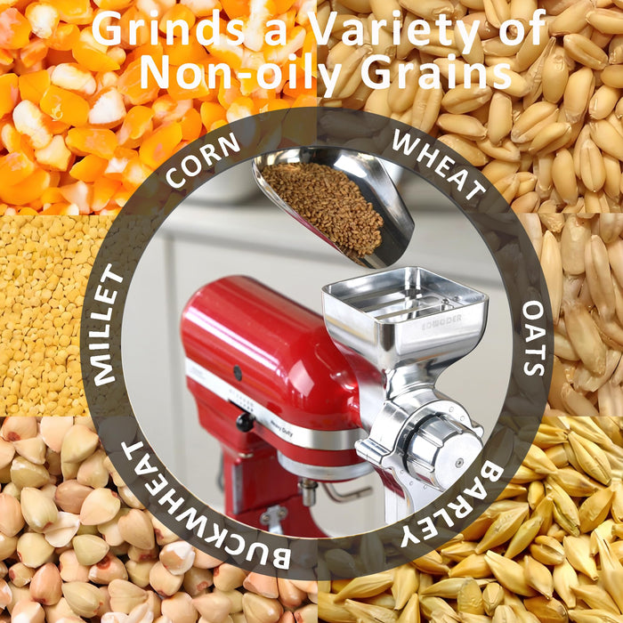 EDWODER Grain Mill Attachment for KitchenAid Stand Mixer,12 Grind Level Flour Mill From Coarse to Fine for Non-Oily Dry Grain Wheat,Oats,Rice,Corn,Barley,Buckwheat,Millet and Other Cereals