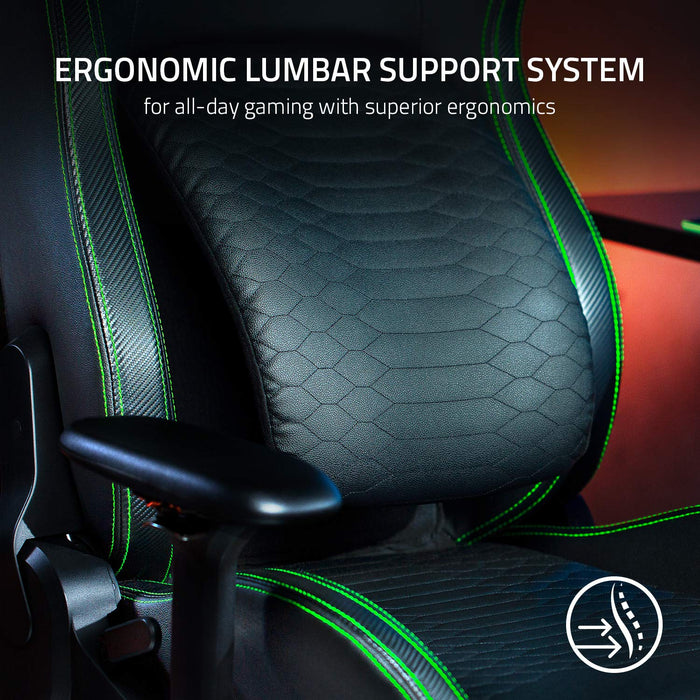 Razer Iskur XL Gaming Chair: Ergonomic Lumbar Support System - Multi-Layered Synthetic Leather Foam Cushions - Engineered to Carry - Memory Foam Head Cushion - Black/Green