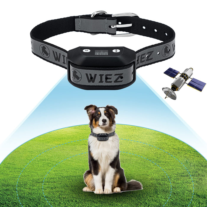 WIEZ GPS Wireless Dog Fence, Electric Dog Fence for Outdoor,Pet Containment System,Range 65-3281ft, Adjustable Warning Strength, Rechargeable, Harmless and Suitable for Most of Dogs, Grey