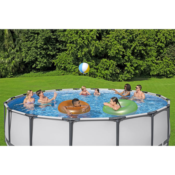 Bestway Steel Pro MAX 18 Foot x 48 Inch Round Metal Frame Above Ground Outdoor Swimming Pool Set with 1,000 Filter Pump, Ladder, and Cover