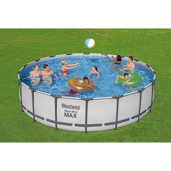 Bestway Steel Pro MAX 18 Foot x 48 Inch Round Metal Frame Above Ground Outdoor Swimming Pool Set with 1,000 Filter Pump, Ladder, and Cover