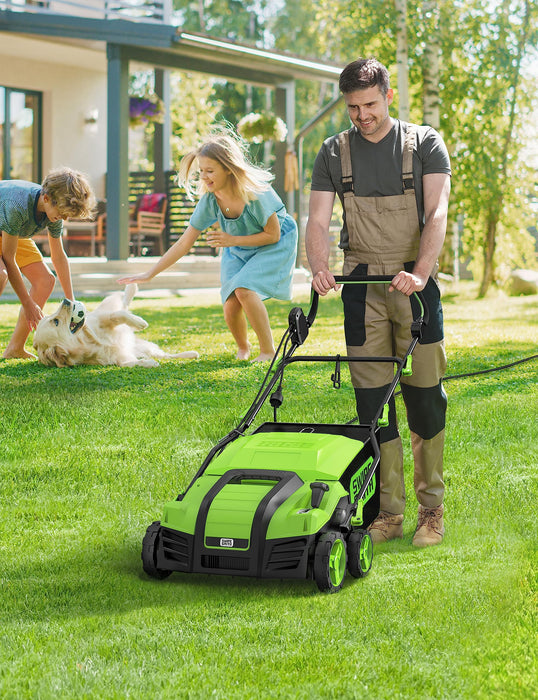 SWIPESMITH 16-Inch 15 Amp Electric Dethatcher Scarifier, 2024 Upgraded Lawn Dethatcher with 5-Position Depth Adjustment, 14.5 Gal Removable Thatch Collection Bag, Quick-Fold, Keeps Lawn Health