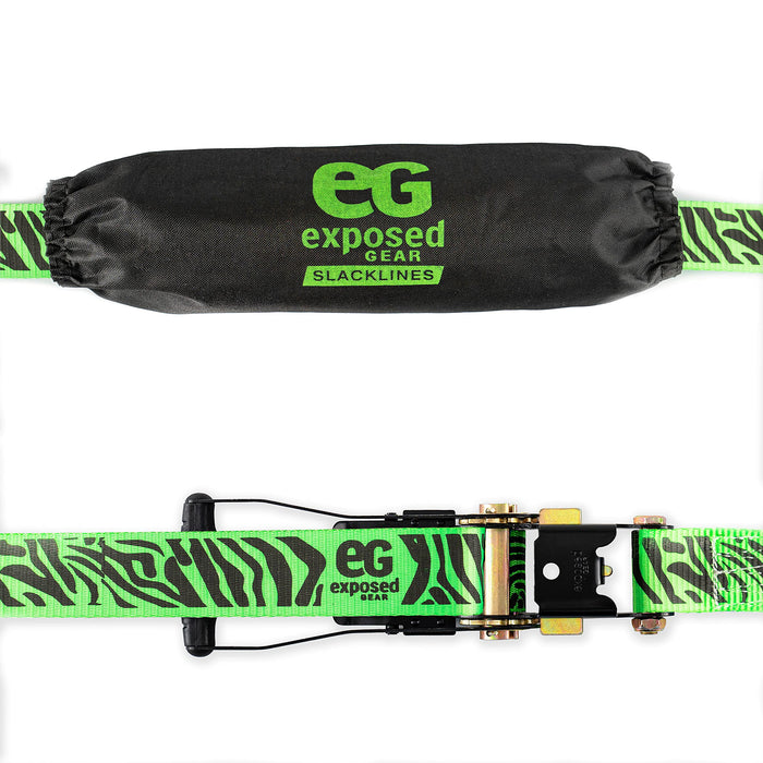 EG Exposed Gear Slackline Kit with Tree Protectors, High Grade Ratchet + Cover, Set Up Instruction Booklet and Carry Bag | Classic 60 ft Slack Line Set | Perfect Slackline for Kids and Adults