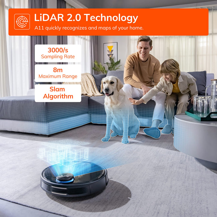 ILIFE A11 Robot Vacuum and Mop Combo, Real 2-in-1 Robot Vacuum Cleaner with Lidar Navigation, 4000Pa Strong Suction,150mins Runtime,Wi-Fi Connected,Multi-Floor Mapping, for Pet Hair,Hard Floor,Carpet