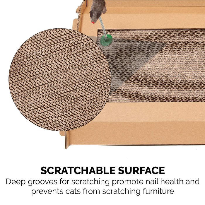 Furhaven Multi-Level Cardboard Cat House w/ Catnip for Indoor Cats, Ft. Scratching Pads & Toys - Farmhouse Corrugated Cat Scratcher Hideout - Cardboard Brown, One Size