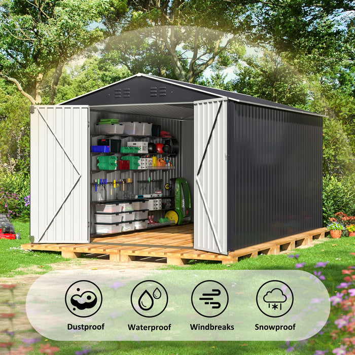 Polar Aurora 8 x 12 FT Outdoor Storage Shed, Metal Garden Shed with with Updated Frame Structure, Tool Sheds for Backyard Garden Patio Lawn Black