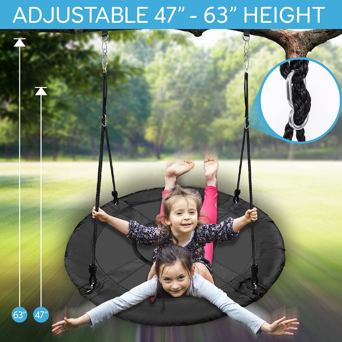 SereneLife Saucer Swing with Hang Kit, Outdoor Tree Swing with Swivel Spinner for Kids (Black)