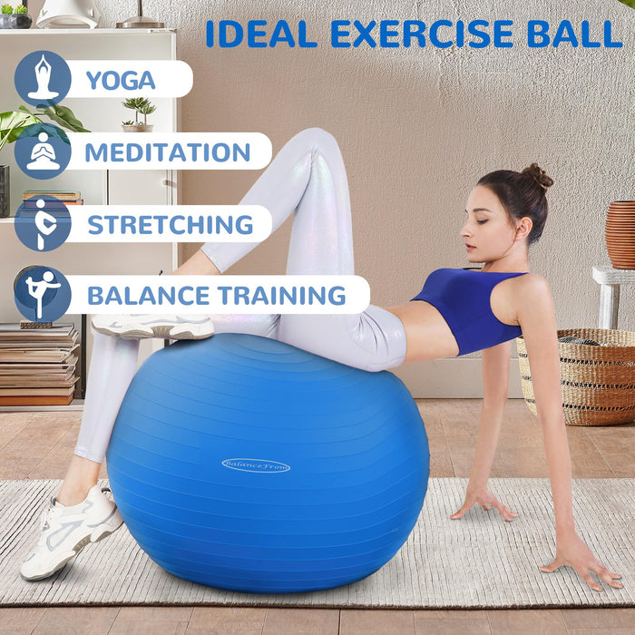 Signature Fitness Anti-Burst and Slip Resistant Exercise Ball Yoga Ball Fitness Ball Birthing Ball with Quick Pump, 2,000-Pound Capacity, Blue, 22-inch, M