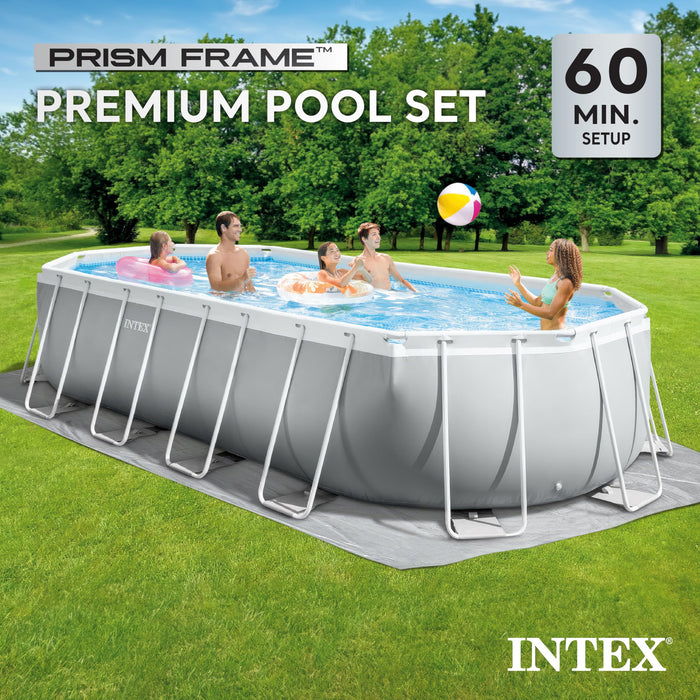 INTEX 26797EH Prism Frame Premium Oval above Ground Swimming Pool Set: 20ft x 10ft x 48in – includes 1500 GPH Cartridge Filter Pump – Removable Ladder – Pool Cover – Ground Cloth