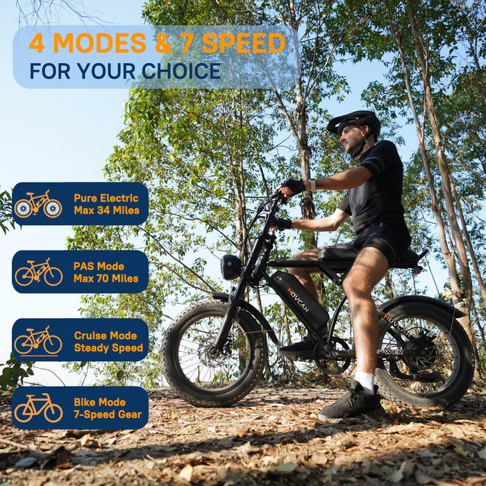 Movcan V60 Electric Bike for Adults, 1000W Motor 30MPH Top Speed 20” Fat Tire Electric Bike, 48V 15.6Ah Removable Battery Ebike, 7-Speed Full Suspension Electric Dirt Bike, Black