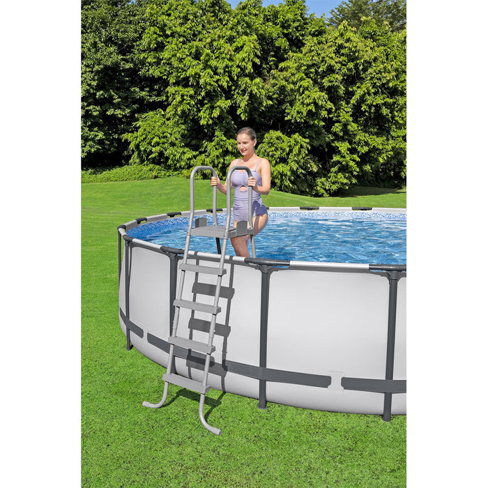 Bestway Steel Pro MAX 18 Foot x 48 Inch Round Metal Frame Above Ground Outdoor Swimming Pool Set with 1,000 Filter Pump, Ladder, and Cover