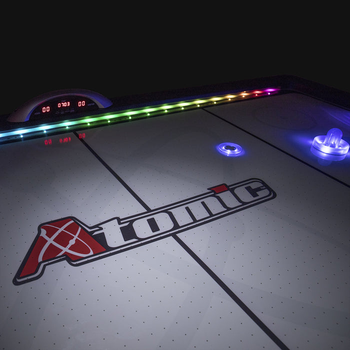 Atomic Top Shelf 7.5’ Air Hockey Table with 120V Motor for Maximum Air Flow, High-Speed PVC Playing Surface for Arcade-Style Play and Multicolor LED Lumen-X Technology to Illuminate Play