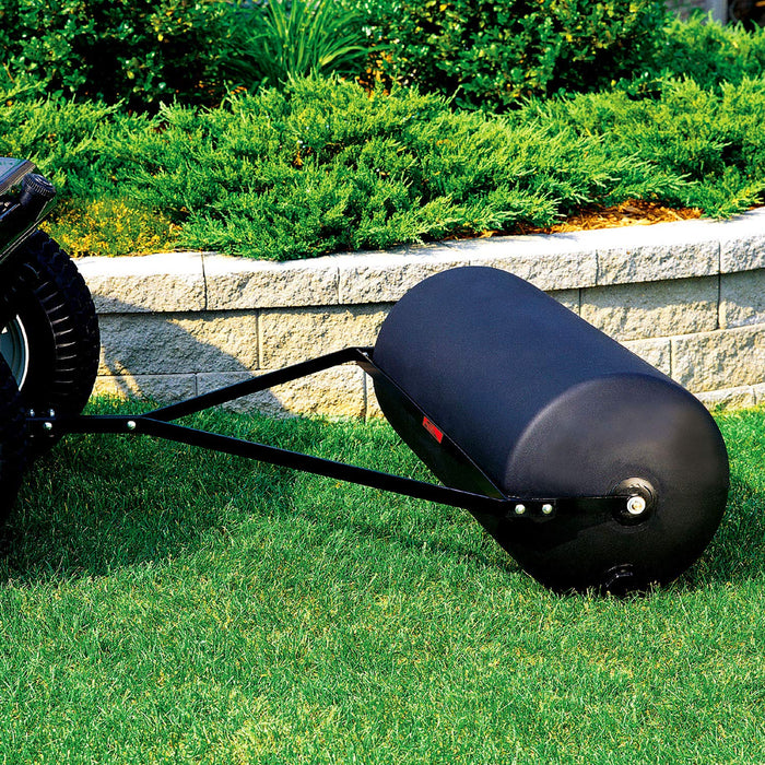 Brinly PRT-362SBH-A 390 lb. Tow Behind Poly Lawn Roller with Easy Turn Plug, 18 by 36", Flat Black