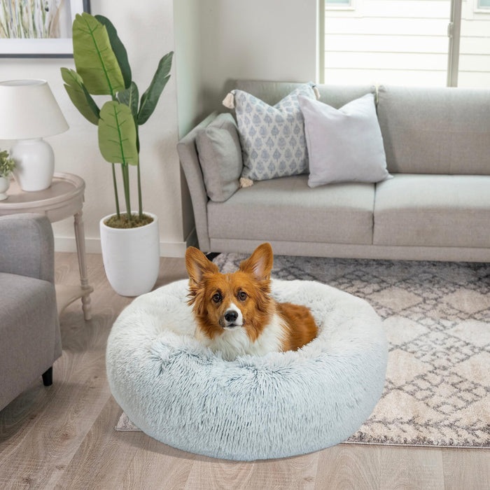 Best Friends by Sheri The Original Calming Donut Cat and Dog Bed in Shag Fur Frost, Medium 30"