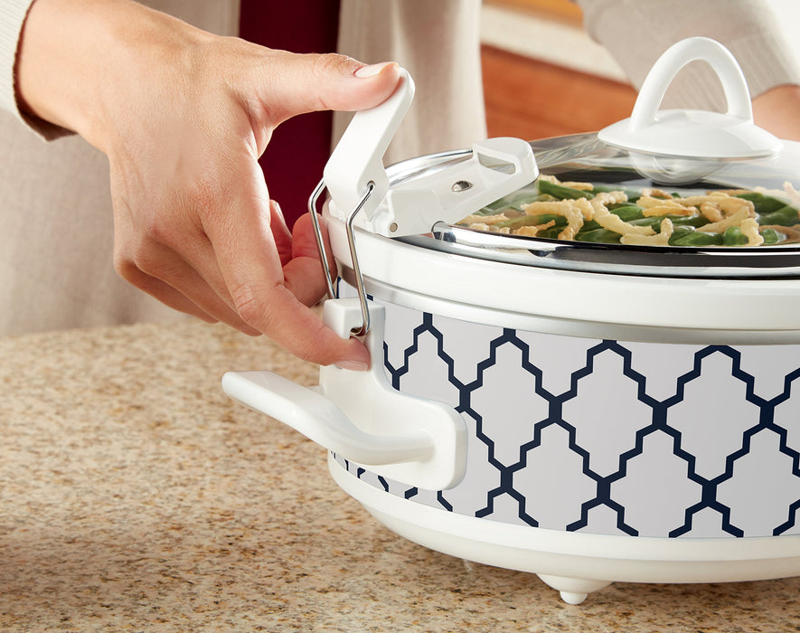 Crock-Pot Small 2.5 Quart Casserole Slow Cooker in White/Blue, Enjoy Eye-Catching Quick Meals, Durable and Compact