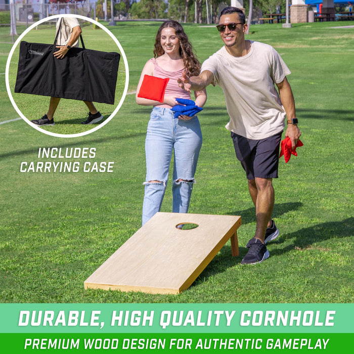 GoSports Solid Wood Premium Cornhole Set - Choose Between 4 ft x 2 ft or 3 ft x 2 ft Game Boards, Includes Set of 8 Corn Hole Toss Bags