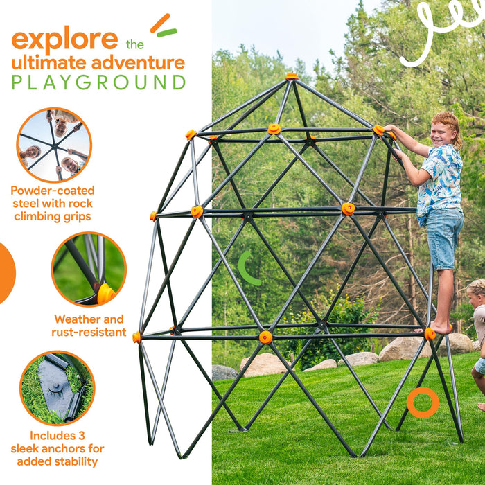 gobaplay 7.5’ Large Geometric Climbing Dome – Heavy Duty, Non Slip Kids Climber with Rock Climbing Hand Grips Backyard Play Equipment, Ages 3-10