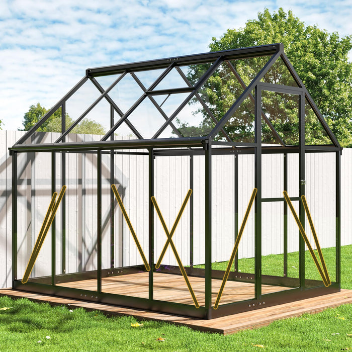 VIWAT 6x7.5 FT Greenhouse for Outdoors, Polycarbonate Greenhouse with Quick Setup Structure and Roof Vent, Aluminum Large Walk-in Greenhouse for Outside Garden Backyard, Black